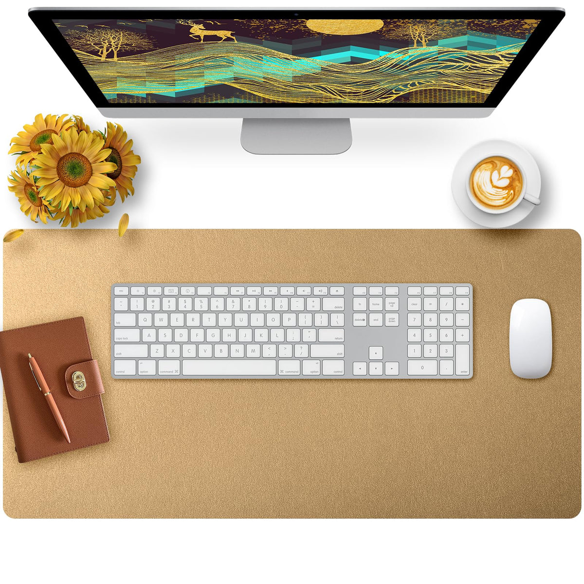 Bloss Leather Desk Pad and Keyboard Wrist Rest, Large Mouse Pad + Keyboard Pad+Mouse Wrist Support, Non-Slip Desk Mat Protector for Office, Home(31.5×15.7 Inches,Beige)