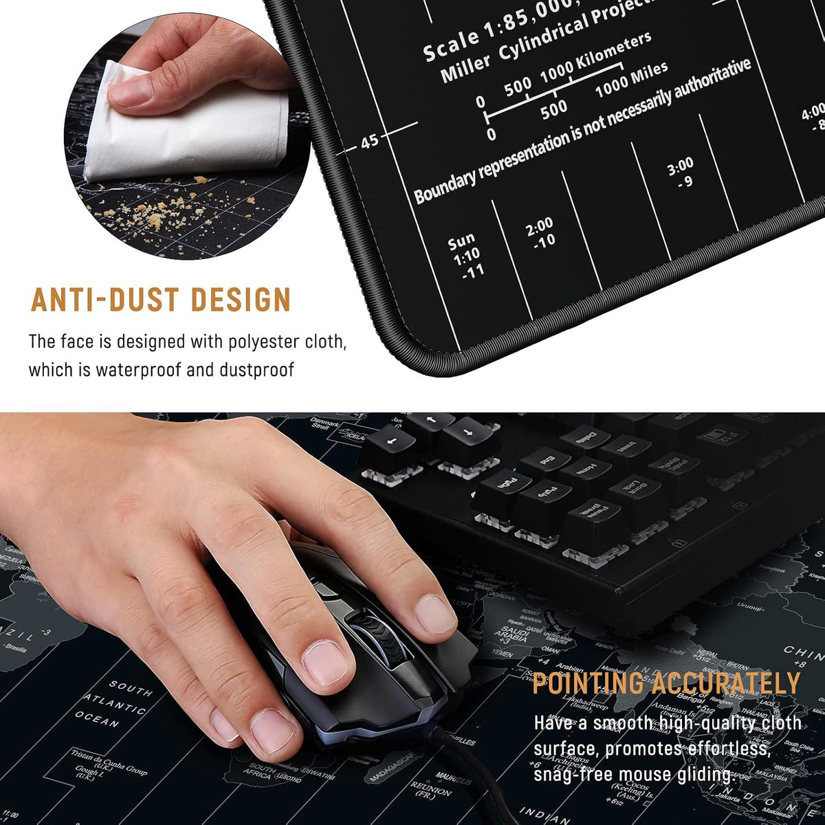 JIALONG Large Gaming Mouse Pad Extended Desk Mat XXL Mousepad with Non-Slip Keyboard Pad for Office Laptop, Computer and PC - 35.4 x 15.7 inches World Map