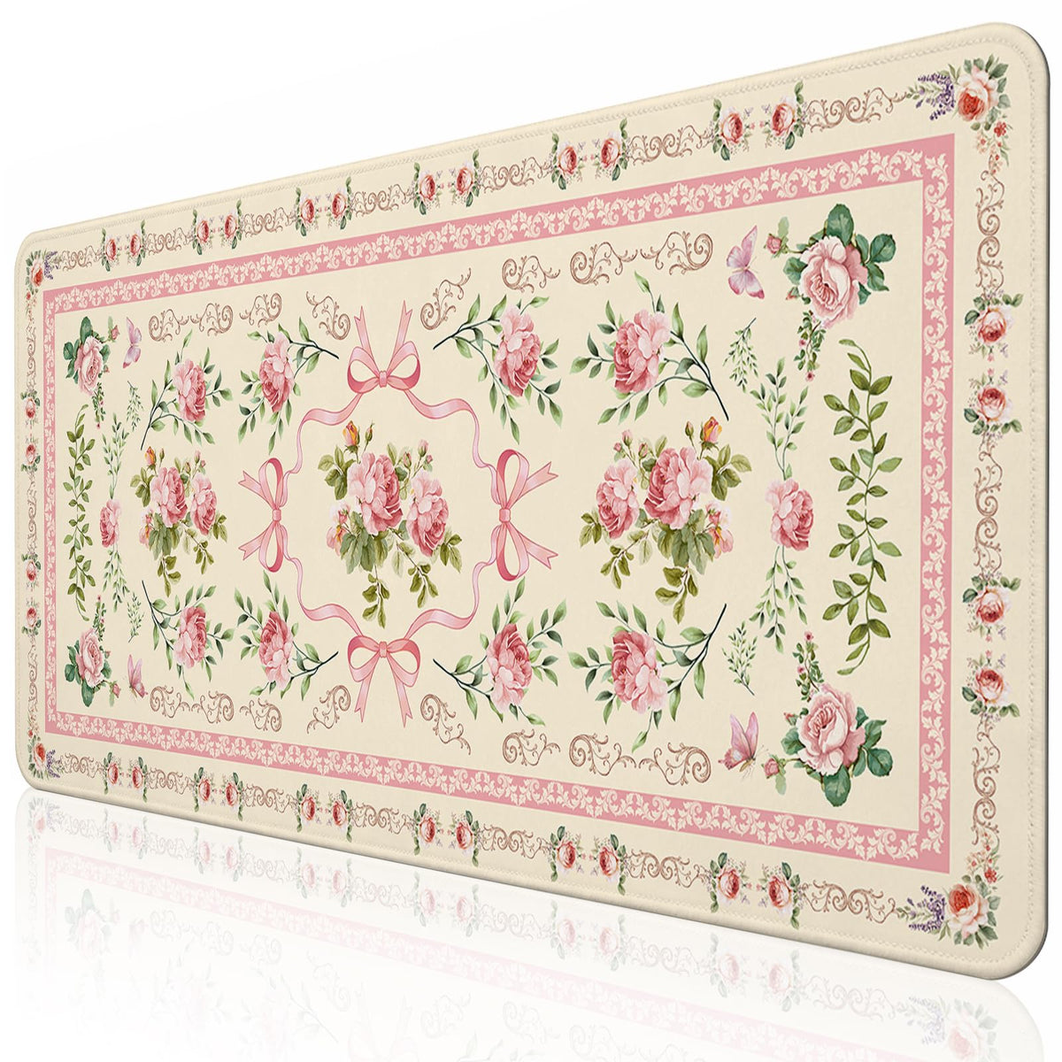 Pink Floral Mouse Pad Large 35.4×15.7 Aesthetic Cute Desk Mat