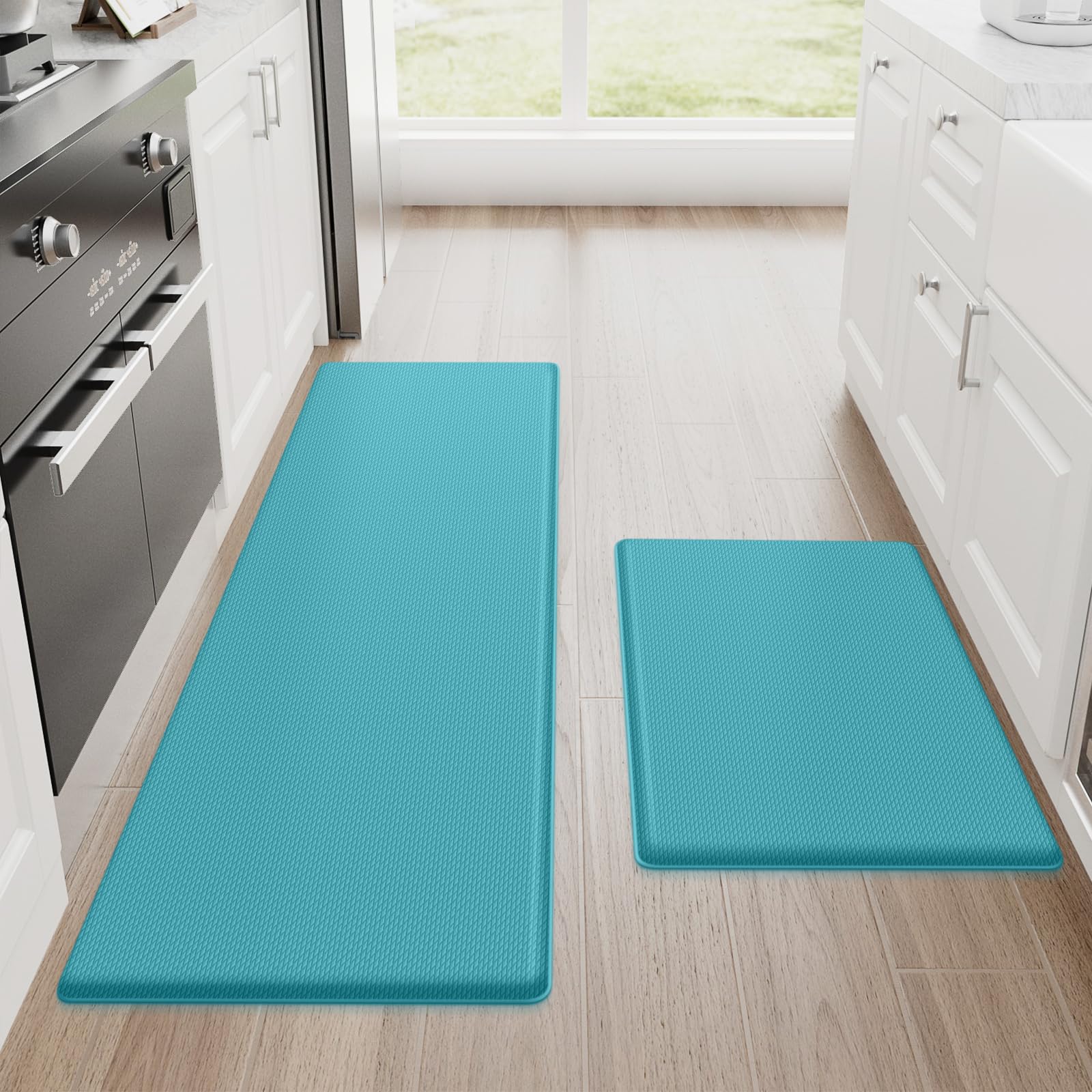 StepRite Kitchen Mats for Floor, 2-Piece Anti-Fatigue Kitchen Rugs, Black