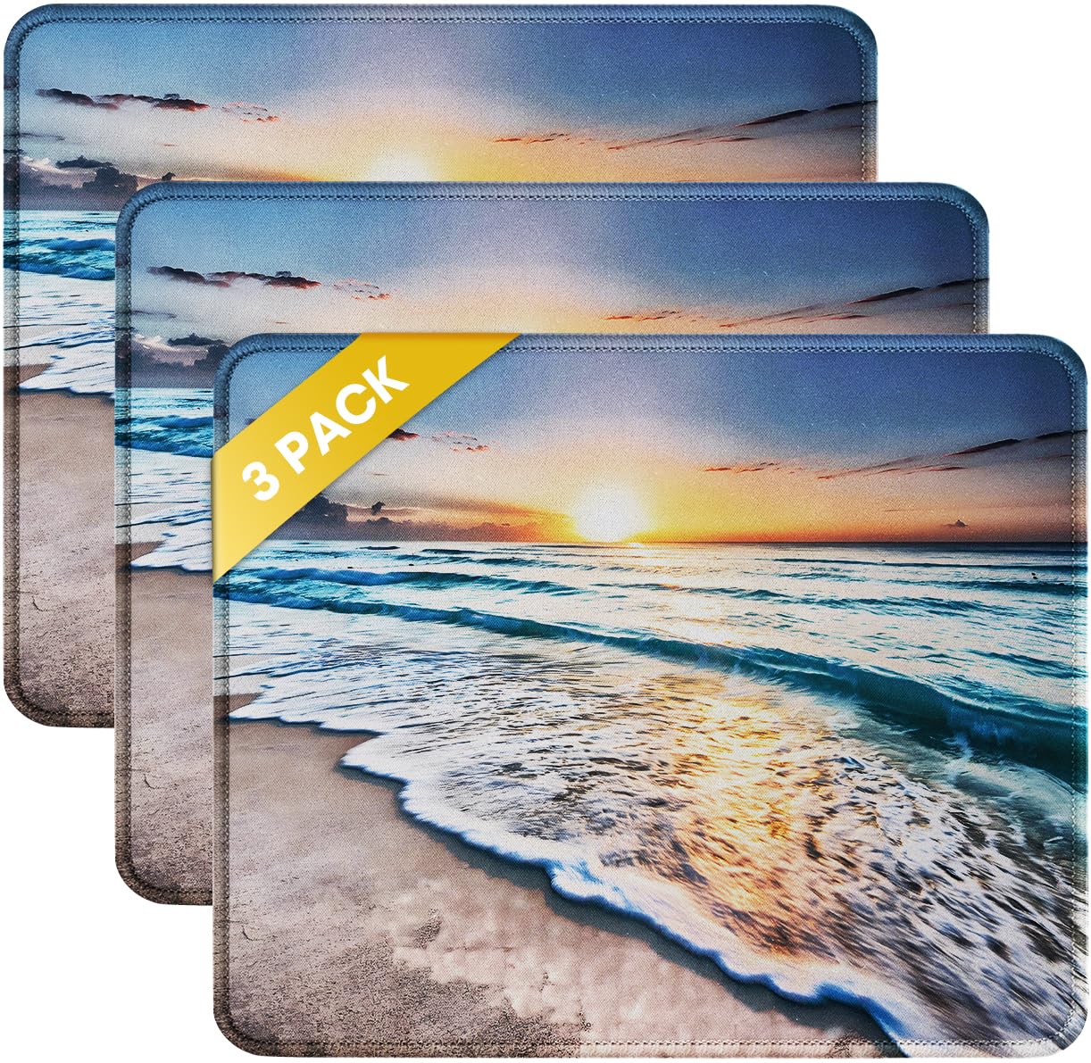 JIKIOU 3 Pack Mouse Pad with Stitched Edge, Perfect Size 10.2x8.3in Black