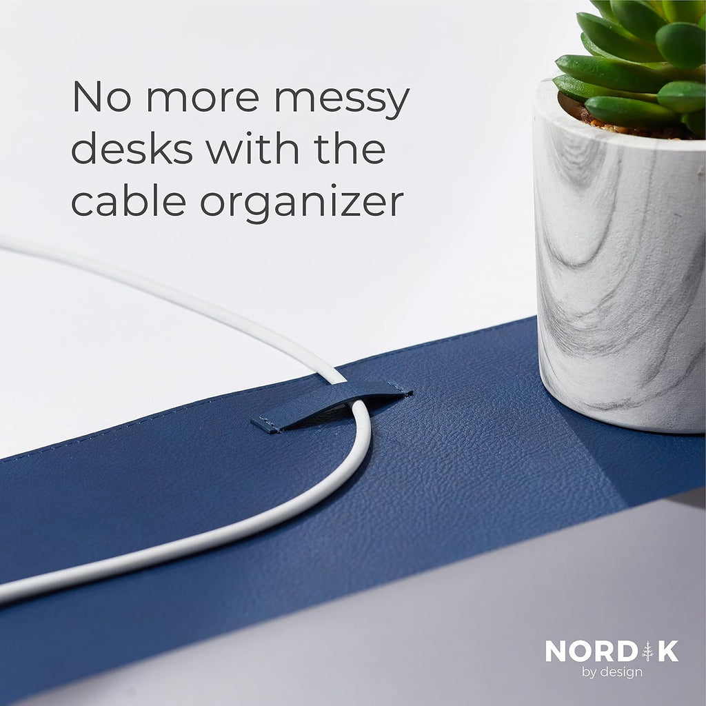 Nordik Leather Desk Mat - Midnight Blue - Large Leather Desk Pad 35x17 in