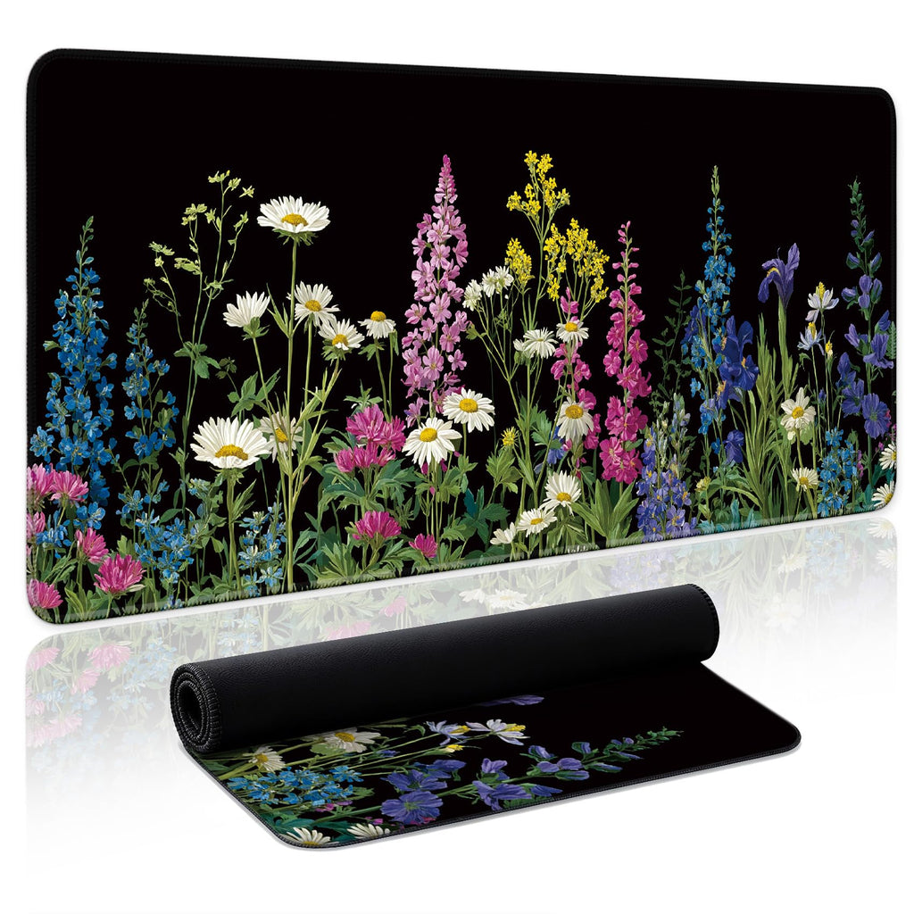 Aesthetic Desk Mat, Cute Enchanted Garden Desk Pad Protector for Work & Decor, 31.5" x 11.8", Pretty Non-Slip Extended Mouse Pad for Office or Home