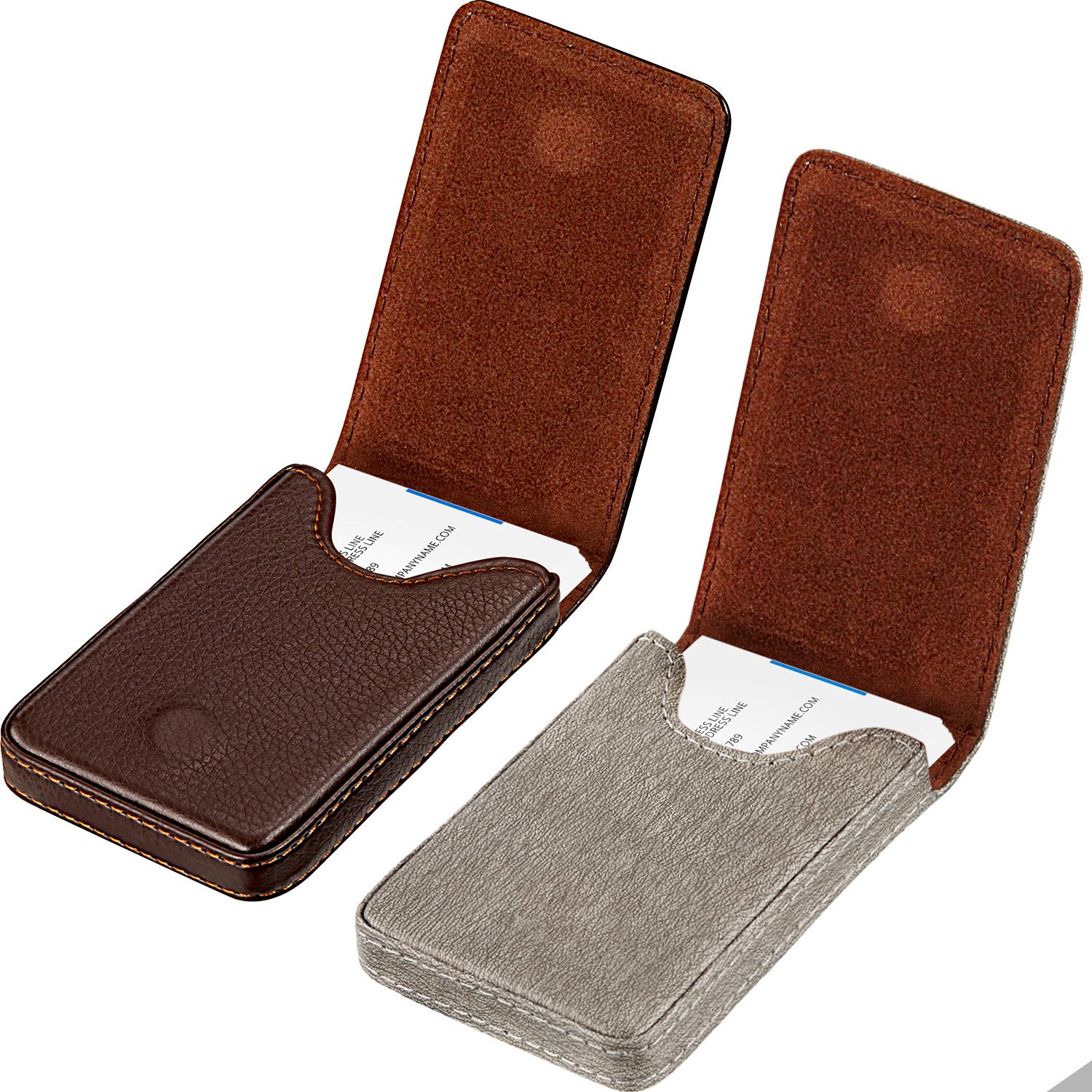 Outus 2 Pcs Business Card Holder Wallet PU,Black and Coffee,Classic