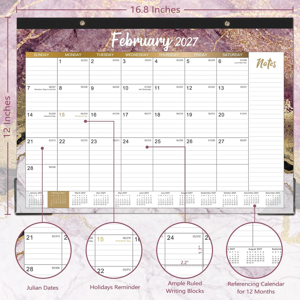 2027 Desk Calendar – Jan 2027 – Dec 2027, 12 Months Large Monthly Desk Calendar 2027, 17" x 12", Desk Pad, Ruled Blocks, To-do List & Notes, Tear Off, Best Desk/Wall Calendar, Gorgeous Marble Designs