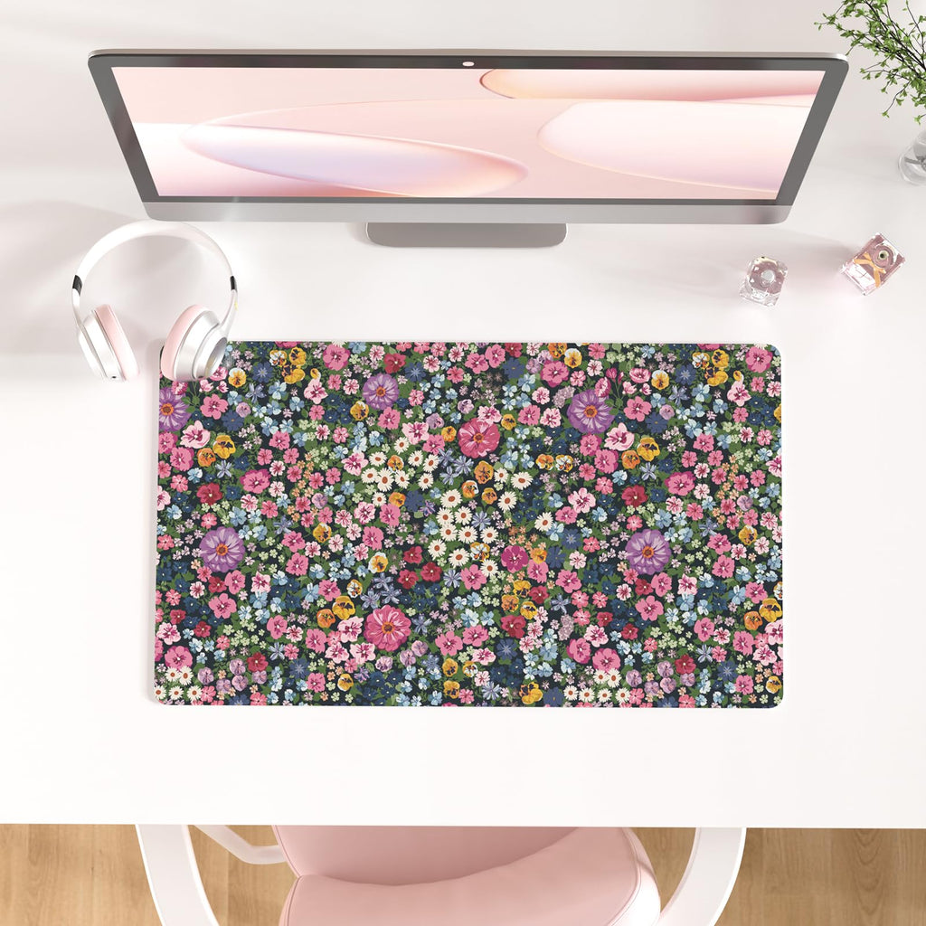 Faux Leather Large Mouse Pad, Office Desk Mat, 31.5"x15.7", Pink Floral