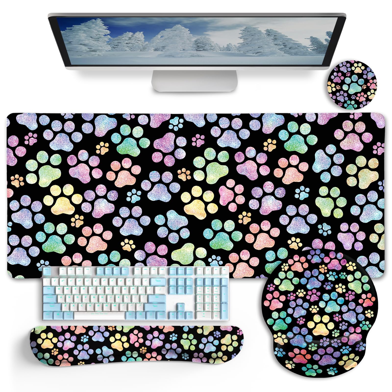 LIMKRIAN Goth Skull Mouse Pad Set Large Desk Mat for Desktop Decor