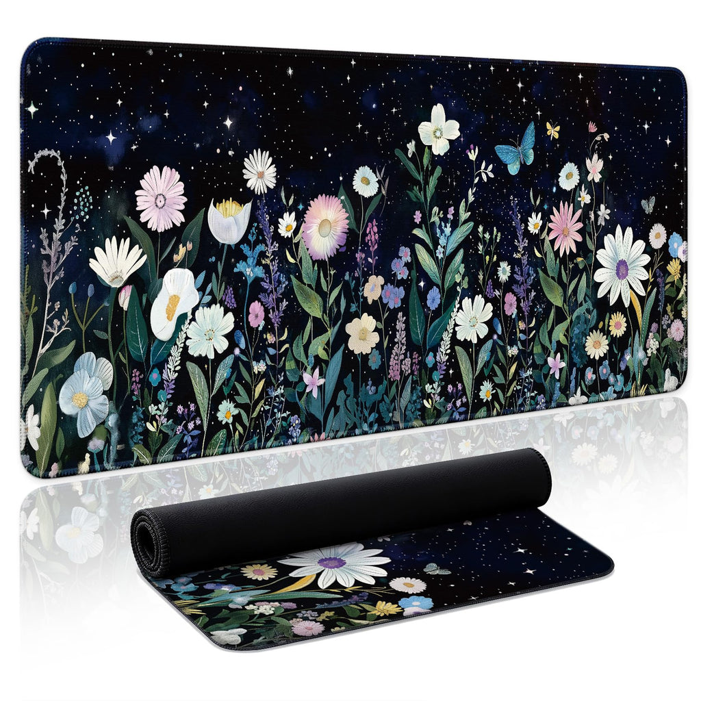 Aesthetic Desk Mat, Cute Enchanted Garden Desk Pad Protector for Work & Decor, 31.5" x 11.8", Pretty Non-Slip Extended Mouse Pad for Office or Home