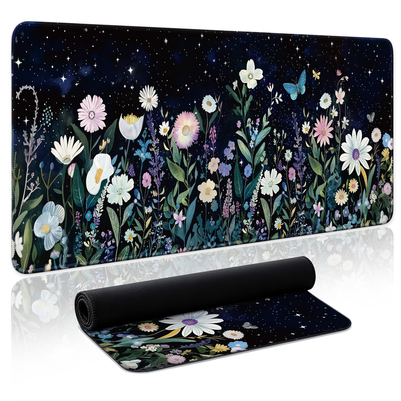 Aesthetic Desk Mat, Cute Enchanted Garden Desk Pad Protector for Work & Decor, 31.5" x 11.8", Pretty Non-Slip Extended Mouse Pad for Office or Home