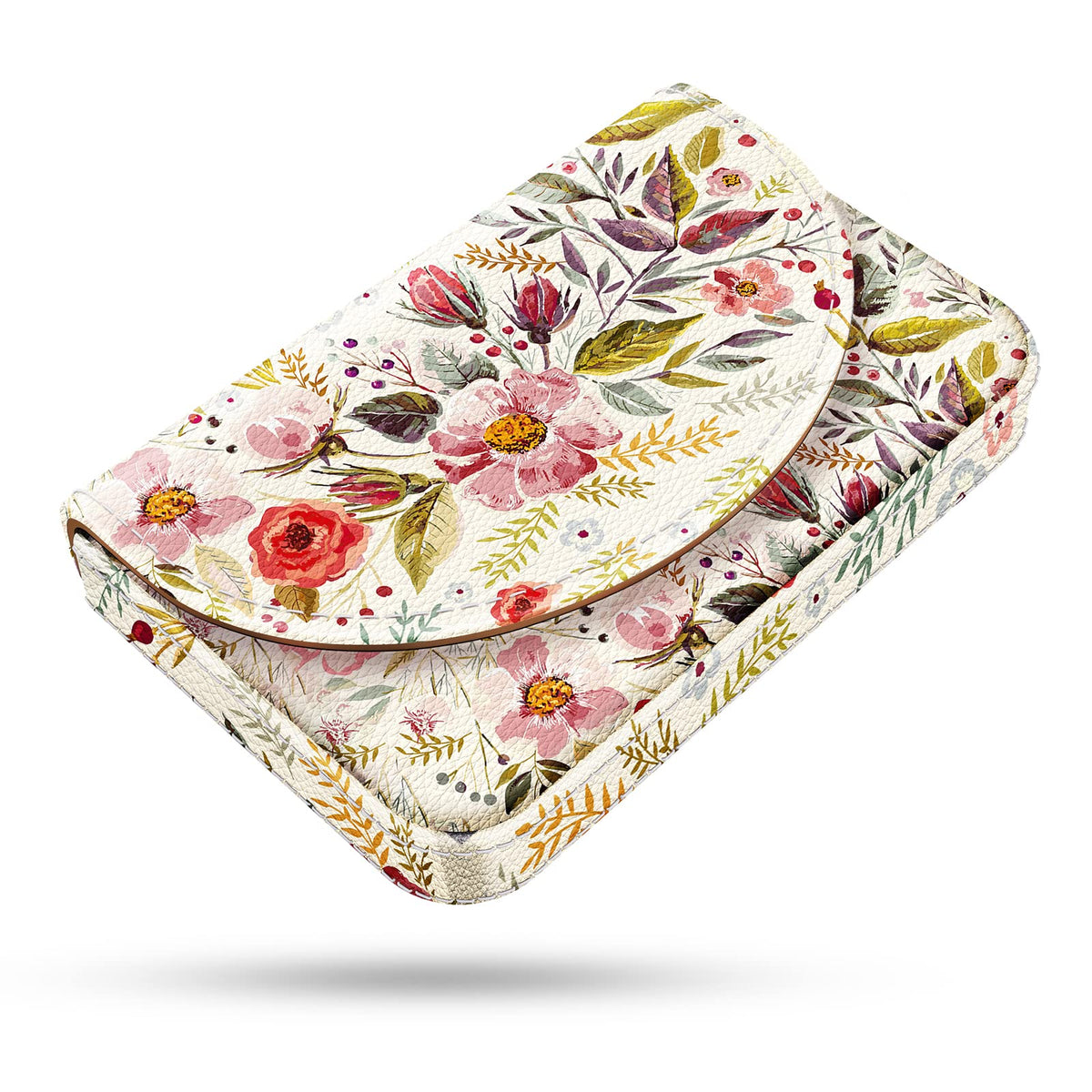 Business Card Holder，PU Leather Business Card Case Color Printing Pattern Card Holder Wallet，Pockets Magnetic Credit Card Holders for Men and Women，Bohemian Leaf