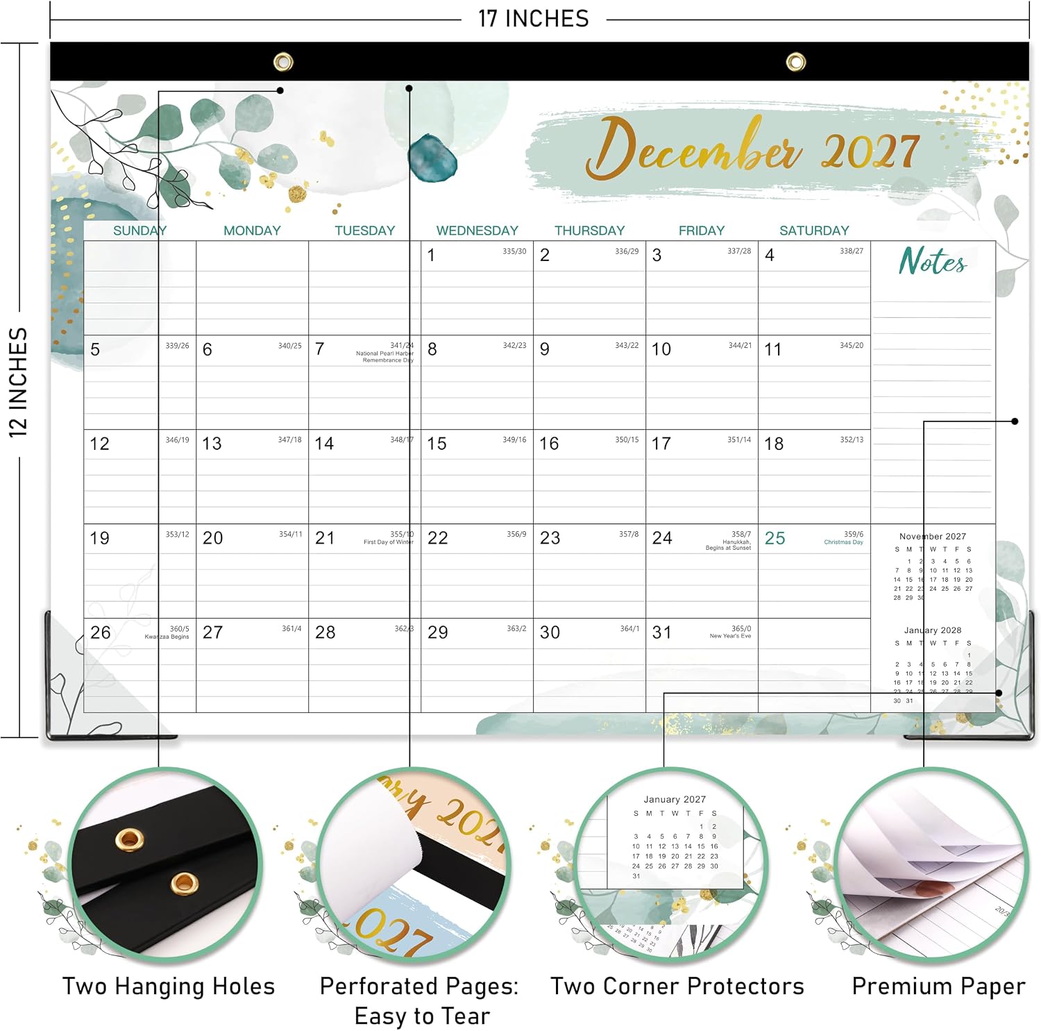 2027 Calendar - 2027 Desk Calendar, JAN. 2027 - DEC. 2027, 17" x 12"