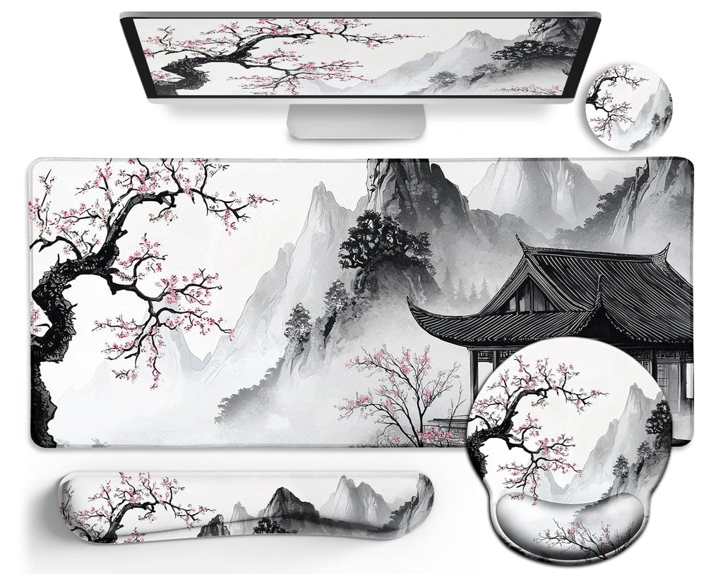 LIMKRIAN Goth Skull Mouse Pad Set Large Desk Mat for Desktop Decor
