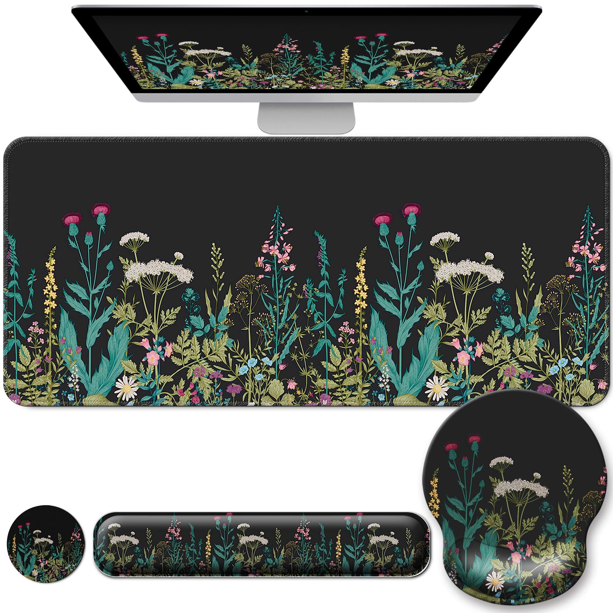 Desk Mat Set Keyboard and Mouse Pad with Wrist Rest Support