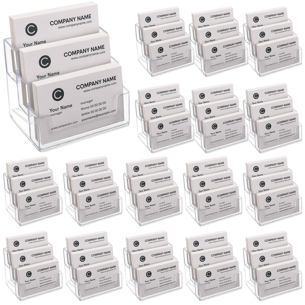 TecUnite 2 Pieces Business Card Holder for Desk 3 Tier Clear Acrylic Stand
