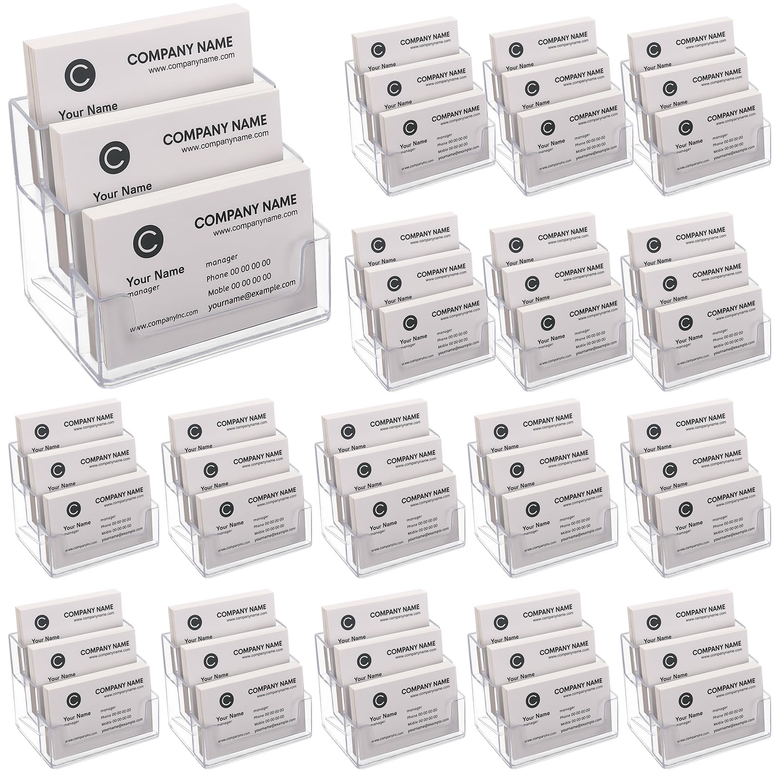 TecUnite 2 Pieces Business Card Holder for Desk 3 Tier Clear Acrylic Stand