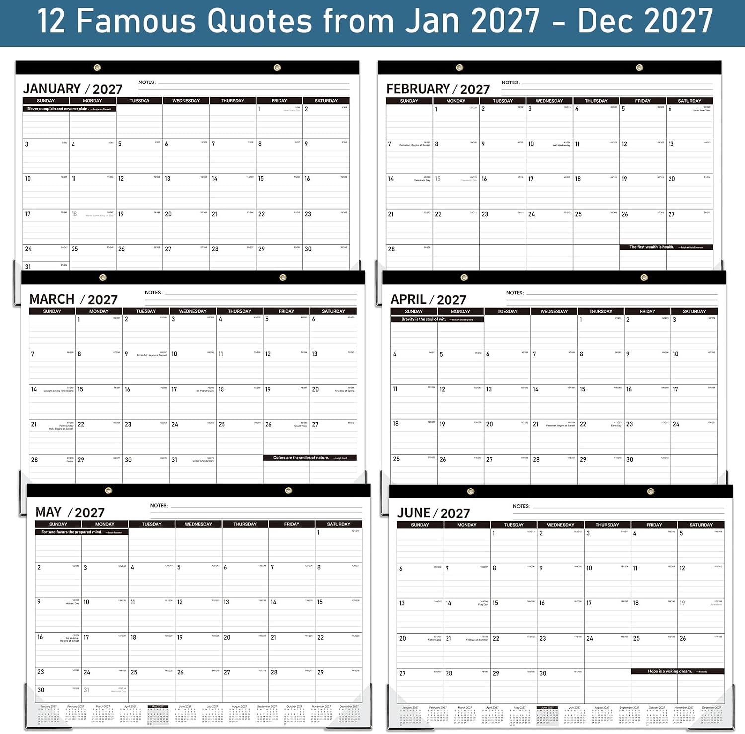 2027 Desk Calendar - JAN 2027 - DEC 2027, 12 Month Large Desk Calendar 2027