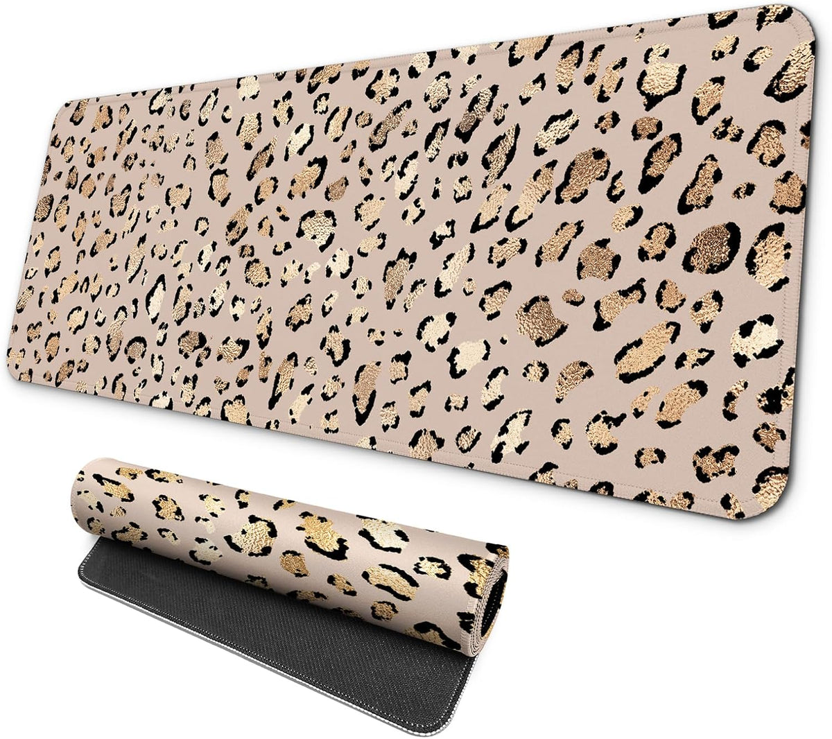 MAY FLOWER Gaming Mouse pad, Large Laptop Mousepad, Full Keyboard Mat, Long Computer Mouse Mat for Home and Office, Anti-Slip Rubber Base, 31.5 x 11.8 Inches (Leopard Print)