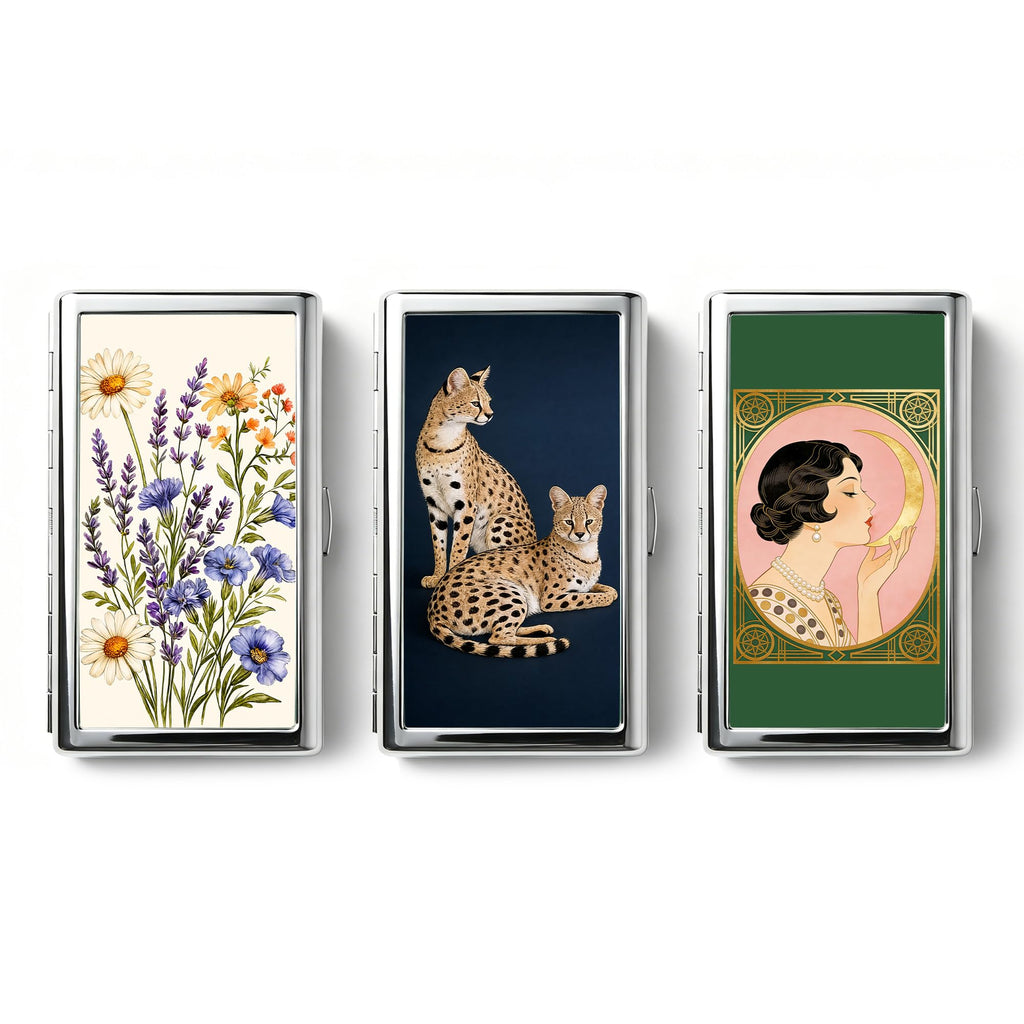 Vintage Art Deco Versatile Card & Cash Case, Slim Metal Wallet for Women Men Credit ID Business Cards (#A)