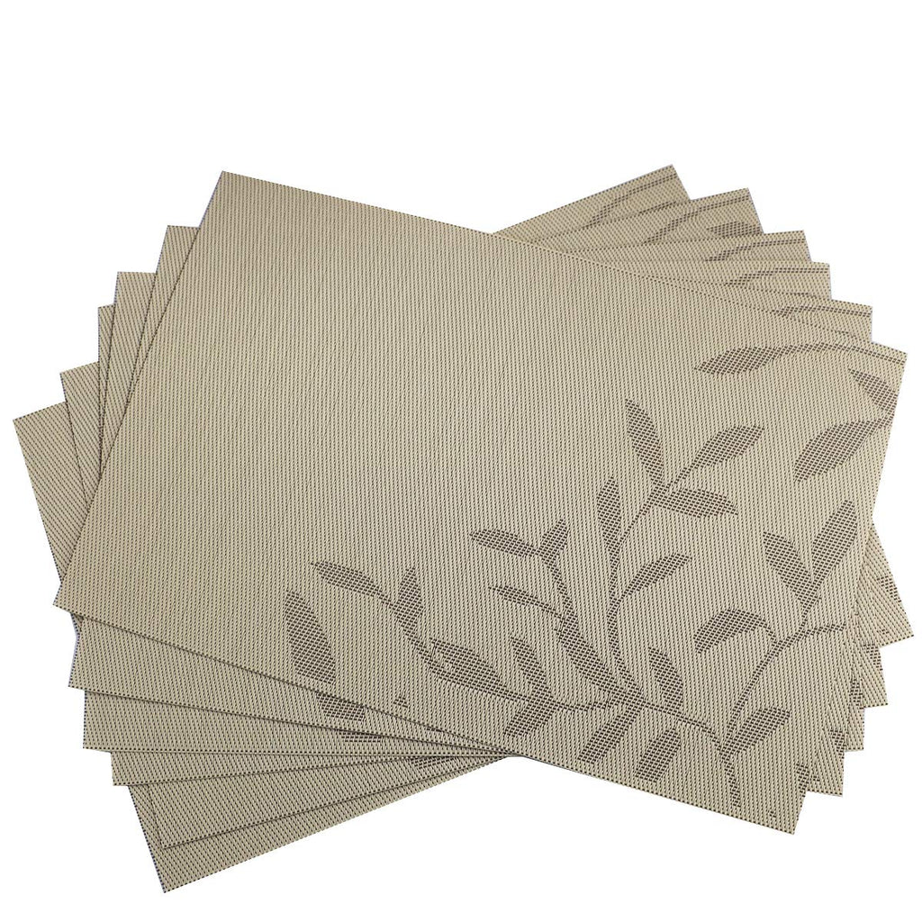 Place Mats PVC Set of 6, Table Placemats Set of 6 PVC Table Mats Natural Color (6 pcs, Red Leaves)