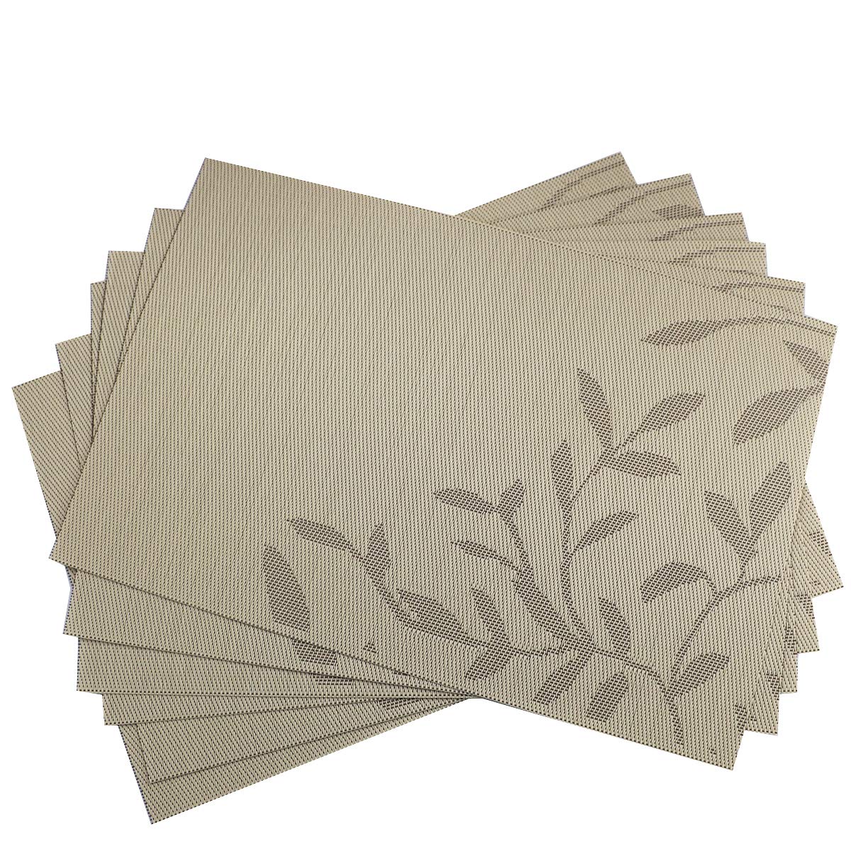 Place Mats PVC Set of 6, Table Placemats Set of 6 PVC Table Mats Natural Color (6 pcs, Red Leaves)