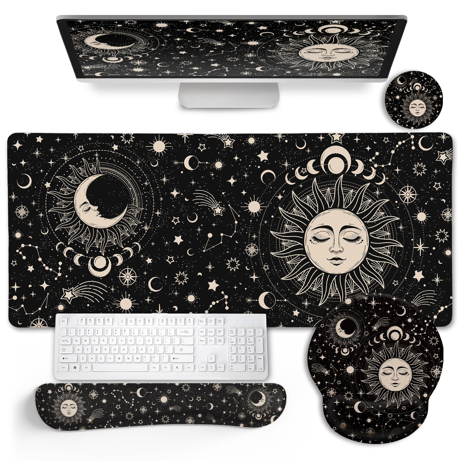 LIMKRIAN Goth Skull Mouse Pad Set Large Desk Mat for Desktop Decor