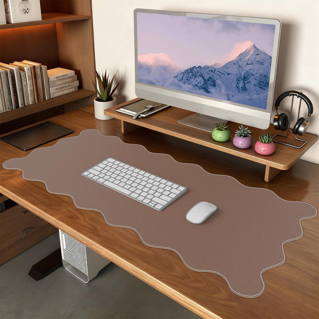 iCasso Blue Scalloped Mouse Mat, 35.4"x15.7" Computer Mat for Office