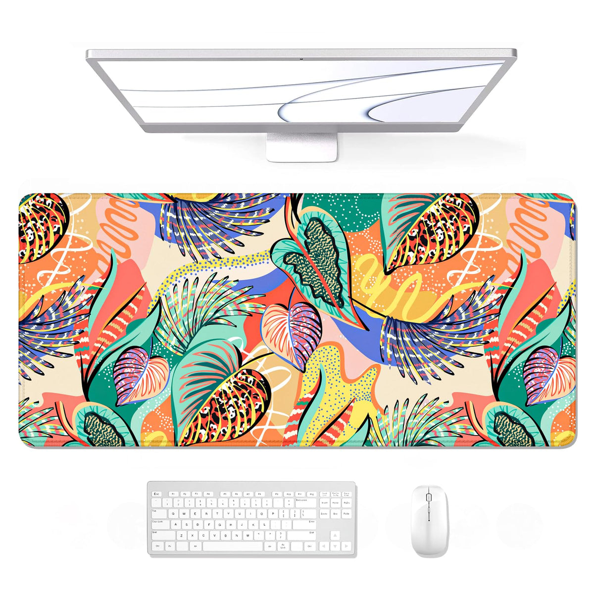 Auhoahsil Desk Mat, Ultra Large Mouse Pad, XXL Gaming Mousepad, Green Tropical Leaves Deskpad, Big Extended Full Size Mouse Pad, Desktop Desk Matt for Keyboard, Laptop & Computer, 35.5 x 15.7 in