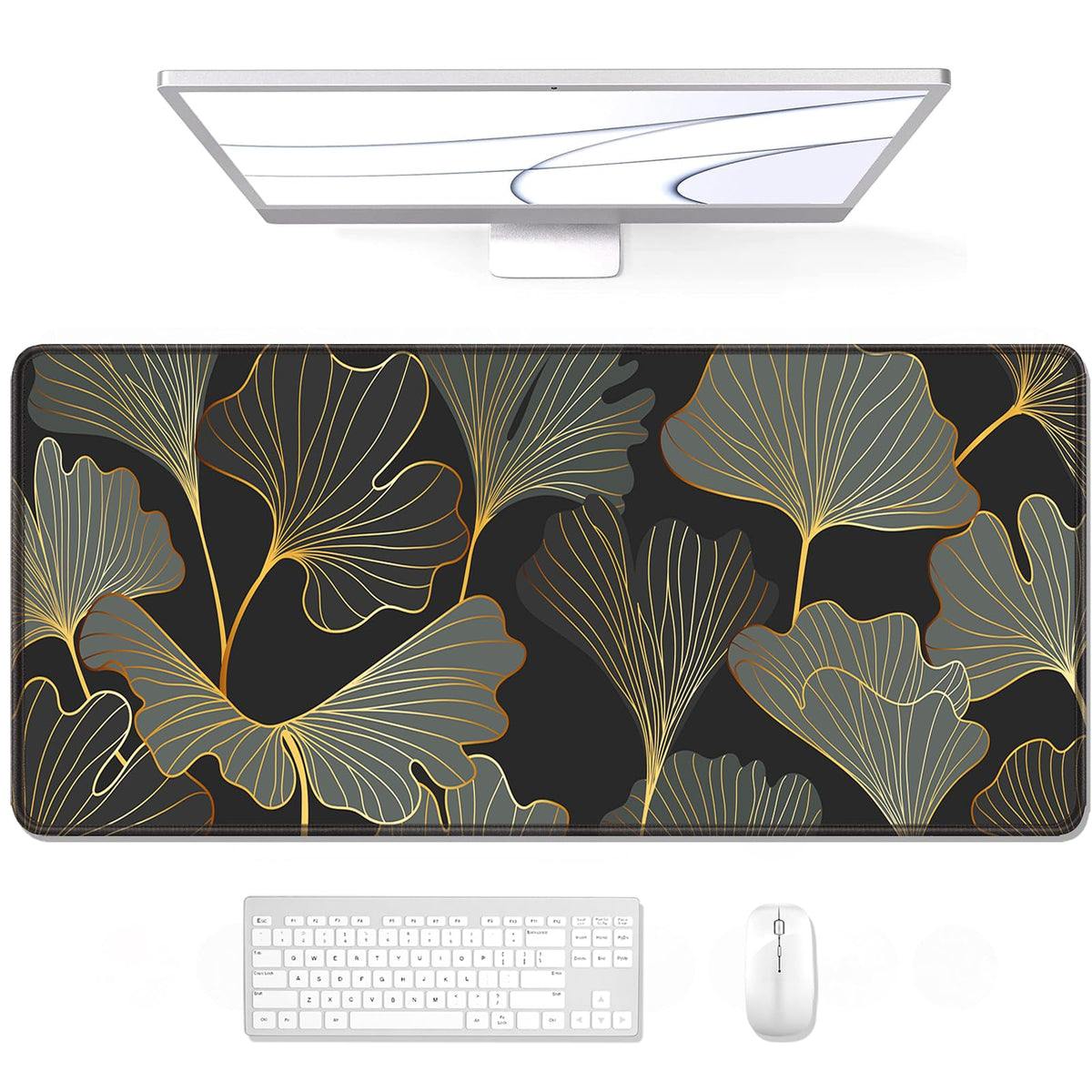 Auhoahsil Desk Mat, Ultra Large Mouse Pad, XXL Gaming Mousepad, Green Tropical Leaves Deskpad, Big Extended Full Size Mouse Pad, Desktop Desk Matt for Keyboard, Laptop & Computer, 35.5 x 15.7 in