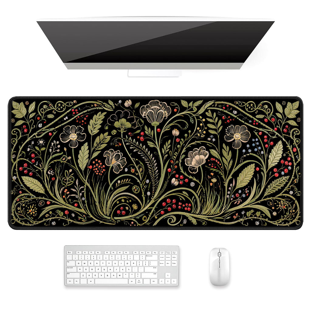 Auhoahsil Desk Mat, Ultra Large Mouse Pad, XXL Gaming Mousepad, Green Tropical Leaves Deskpad, Big Extended Full Size Mouse Pad, Desktop Desk Matt for Keyboard, Laptop & Computer, 35.5 x 15.7 in