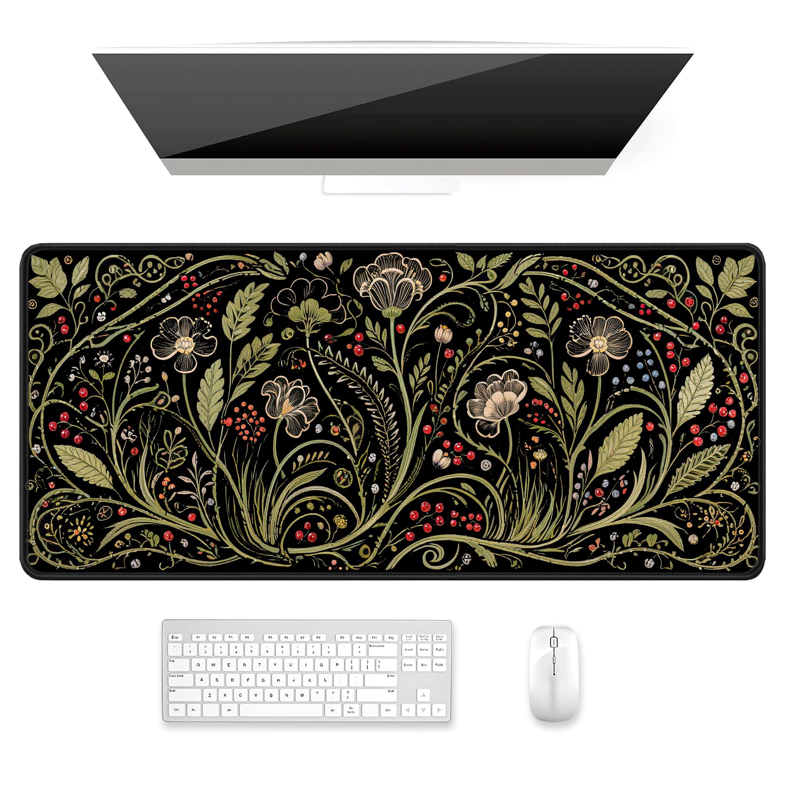 Auhoahsil Desk Mat, Ultra Large Mouse Pad, XXL Gaming Mousepad, Green Tropical Leaves Deskpad, Big Extended Full Size Mouse Pad, Desktop Desk Matt for Keyboard, Laptop & Computer, 35.5 x 15.7 in