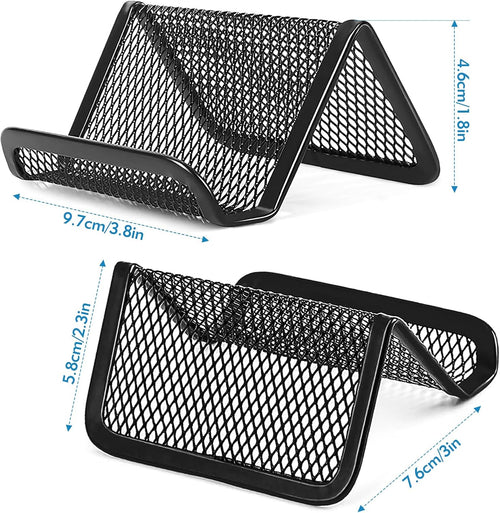 2 Pcs Black Business Card Holder Desk, Wire Mesh Business Card Holder Display, Desktop Business Card Stand, Metal Business Card Display Holder for real estate, Office, Tradeshow, Bar (2)