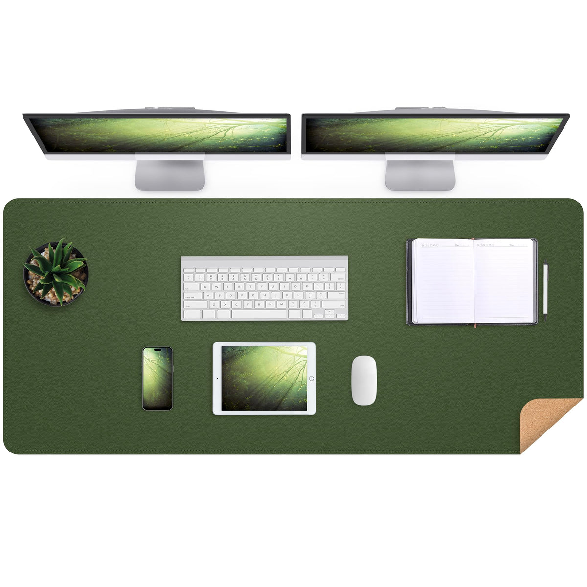 AFIING Desk Mat 35.4" x 17", Cork & PU Leather Desk Pad, Black