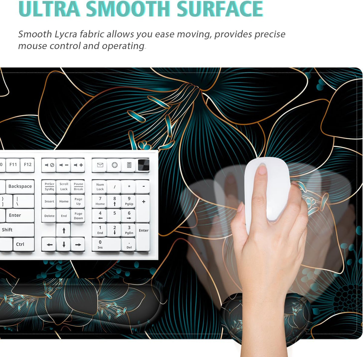 Keyboard Mouse Pad Set,Large Gaming Mouse Pad+Keyboard Wrist Rest+Wrist Rest+Coaster,Computer Desk pad Set Wrist Support for Office Desktop Laptop. (35.4" x 15.7") Extended Desk Mat (Floral)