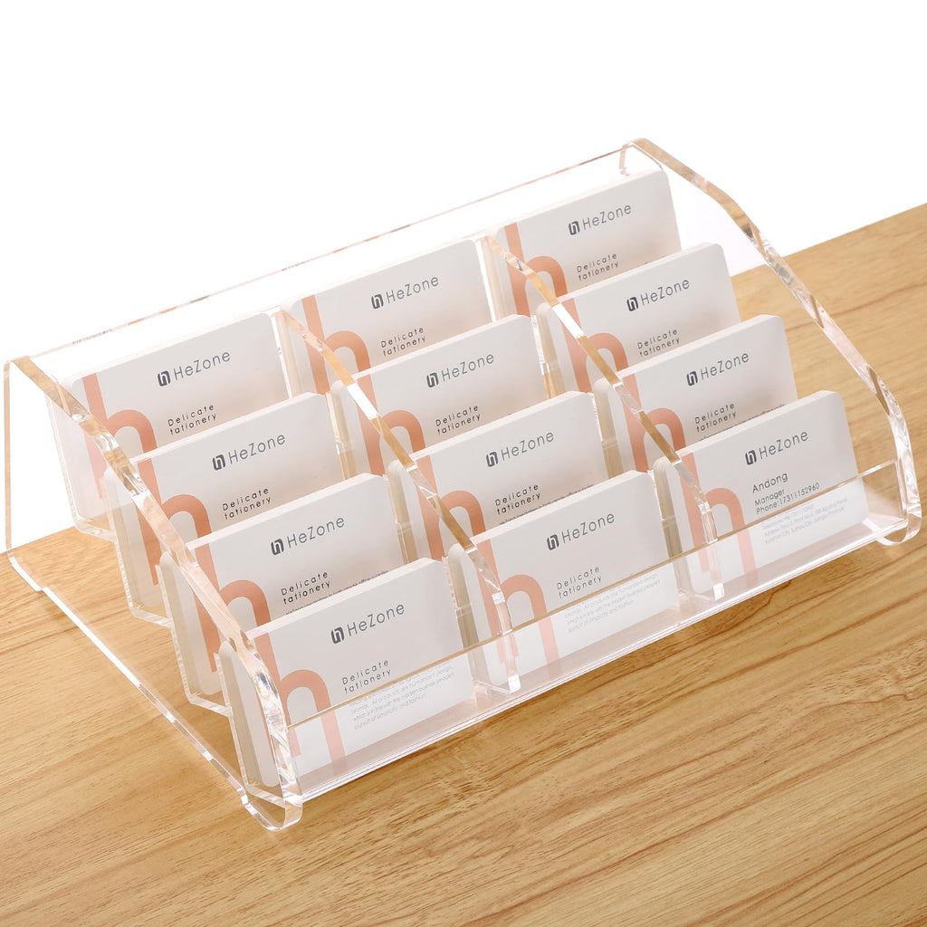 HeZone Acrylic Card Holder Clear Horizontal Business Card Organizer Stand for Desk 1 Slots Business Cards Stand for Women and Men,Office Desk Accessories,Organize 50 Cards-1 Pack