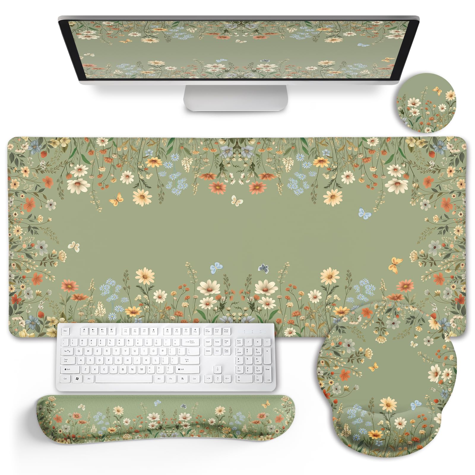 LIMKRIAN Goth Skull Mouse Pad Set Large Desk Mat for Desktop Decor