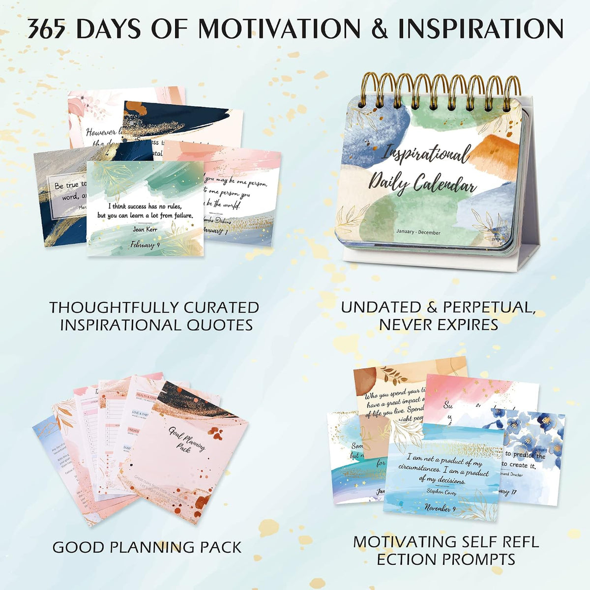 Motivational & Inspirational Daily Calendar - Daily Flip Calendar with Inspirational Quotes, 5.5" x 4.8", Undated Perpetual Office Desk Decor, Office Desk Accessories, Inspirational Standing Flip