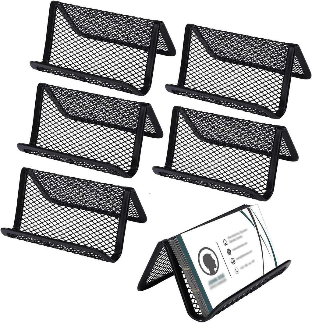 Black Metal Mesh Business Card Holder Desk Business Card Organizer for Desk Office Name Card(Black, 6 Pack)