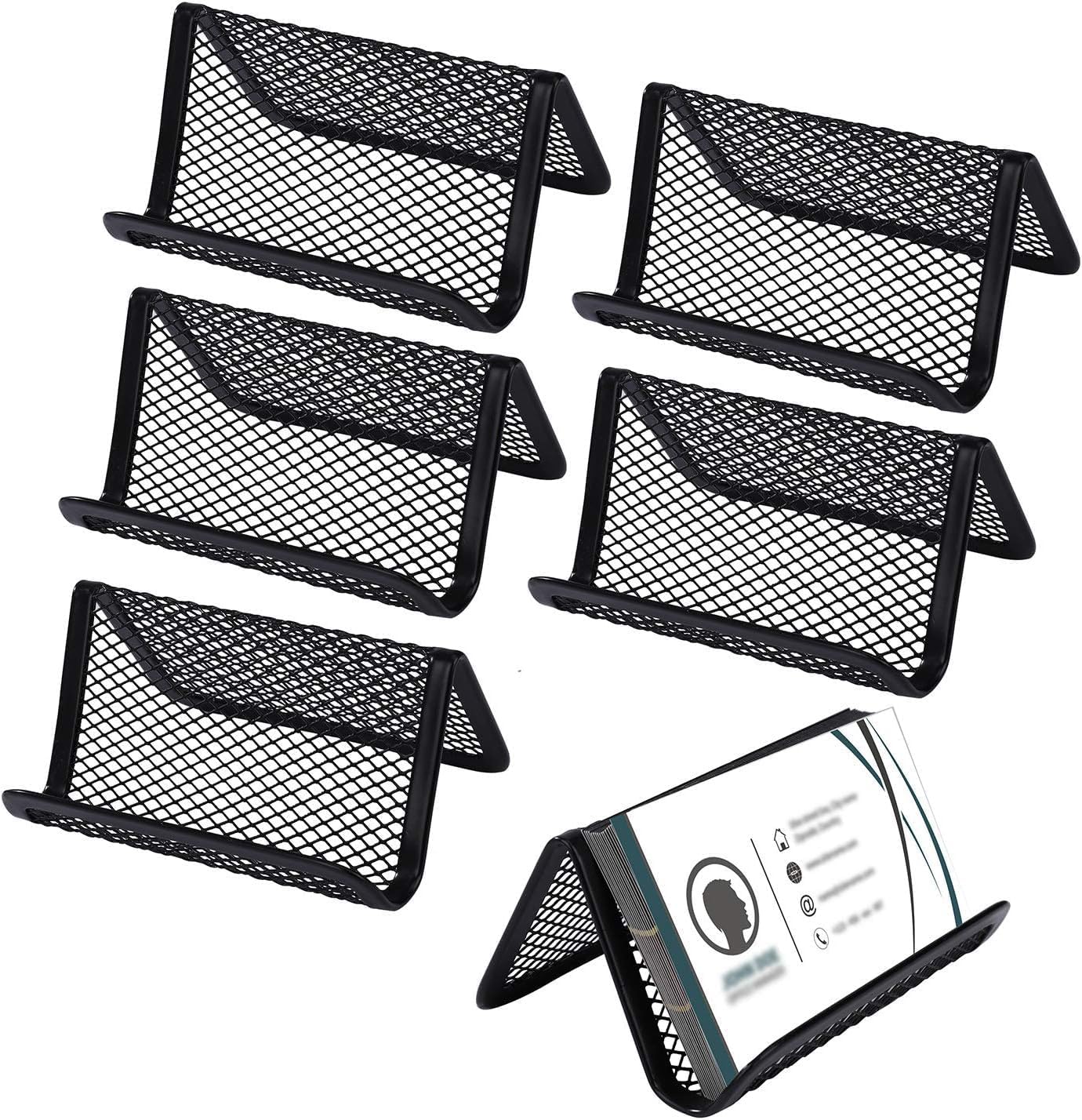 Black Metal Mesh Business Card Holder Desk Business Card Organizer for Desk Office Name Card(Black, 6 Pack)