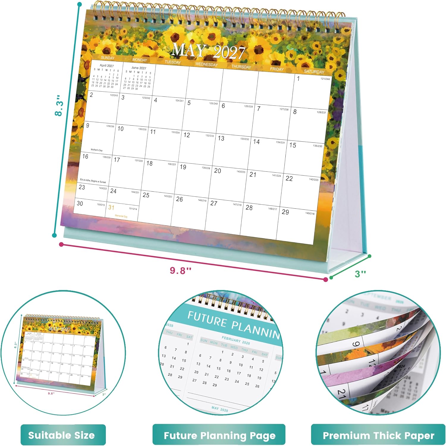 2027 Desk Calendar - Standing Flip Desktop Calendar 2027