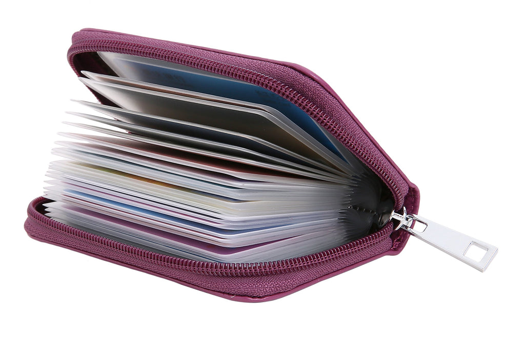 Easyoulife Genuine Leather Credit Card Holder Zipper Wallet With 26 Card Slots