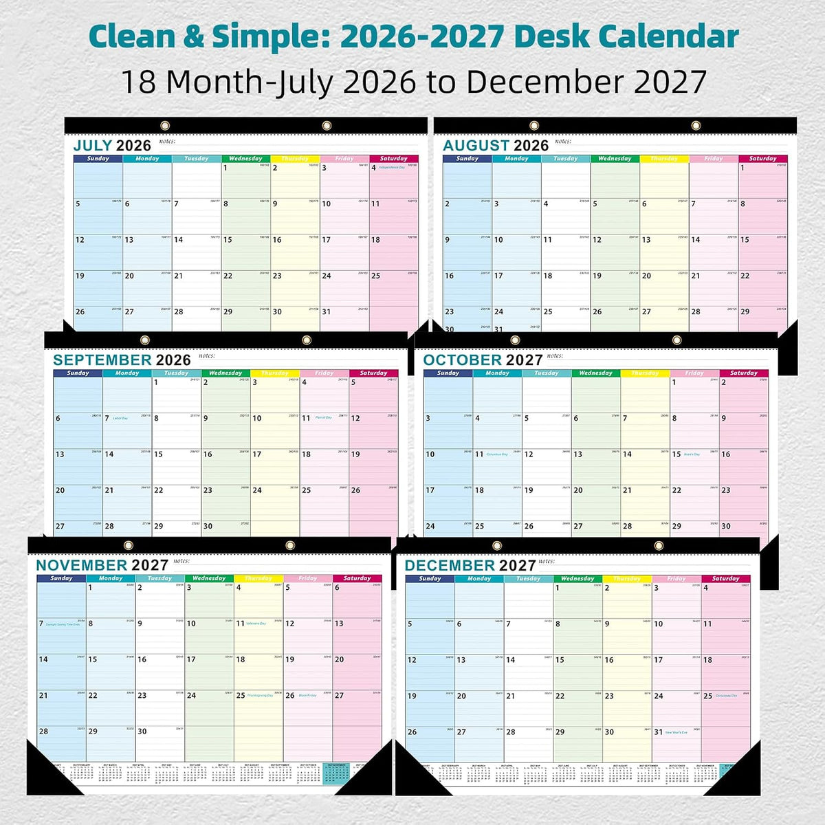 ZTX Desk Calendar 2026-2027 18 Month Big Planner Colorful
