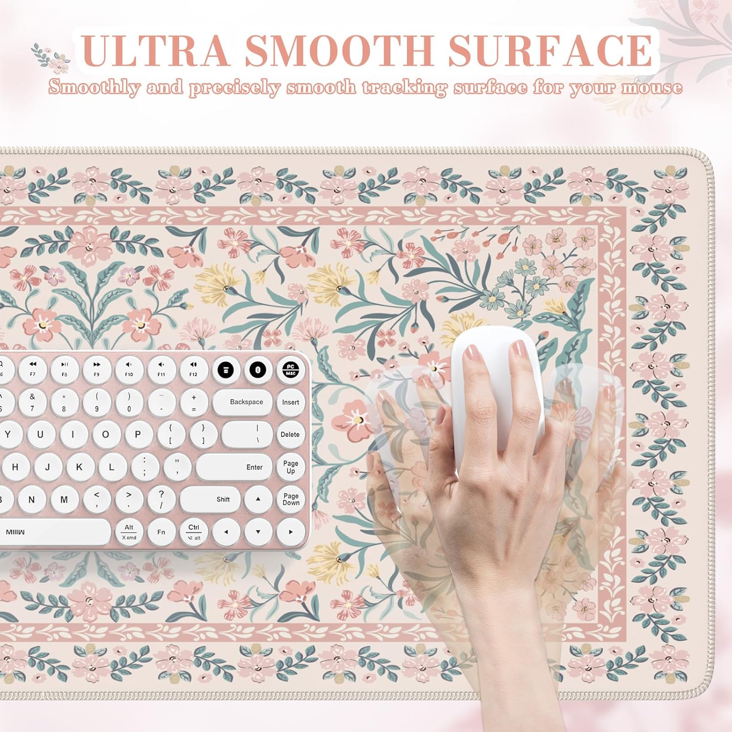 iCasso Desk Mat,Mouse Pad for Office Desk,35.4x15.7in,Pink Floral
