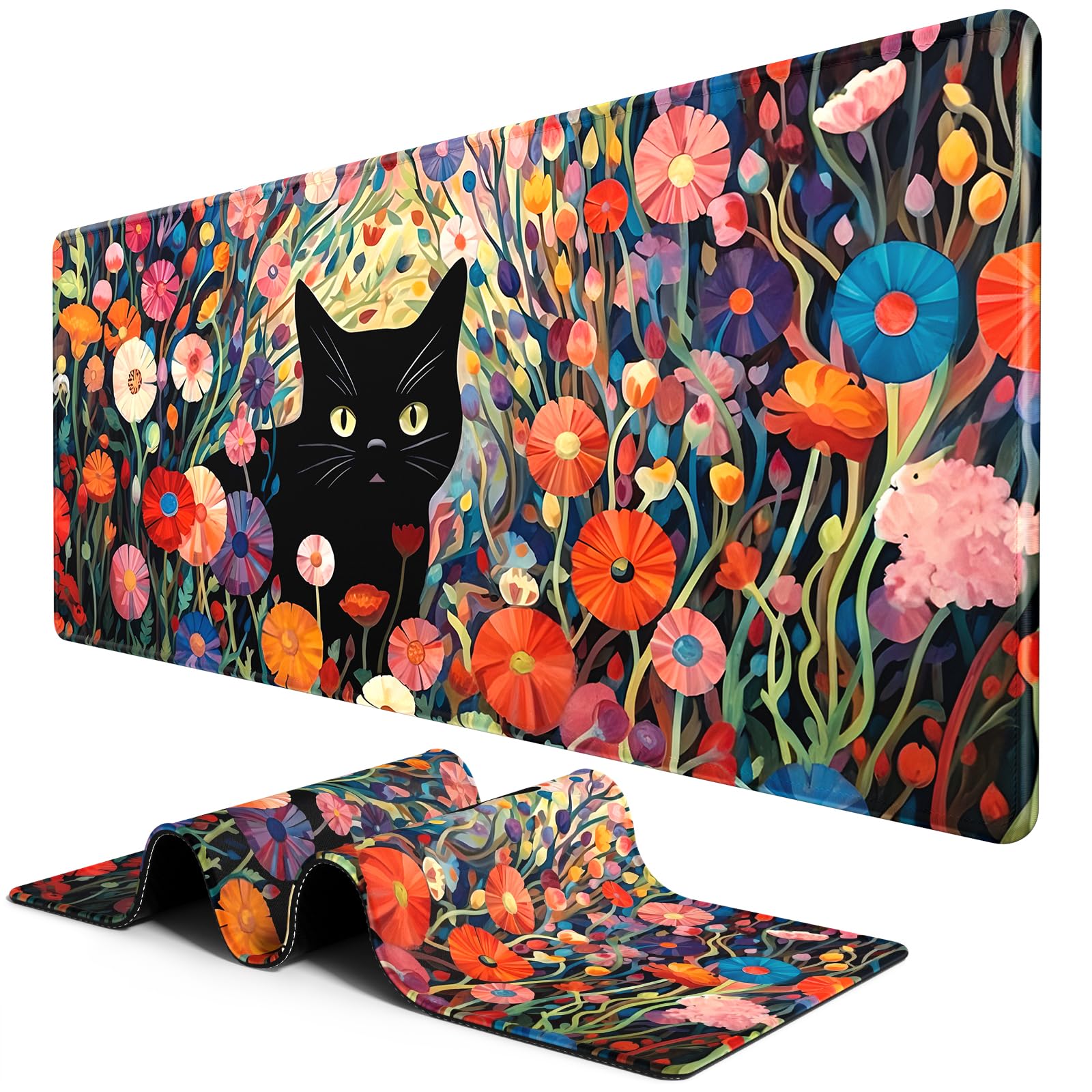 BOSOBO Extended Gaming Desk Mat, XXL Full Cover 31.5 x 11.8 Inches, Black Leopard Print