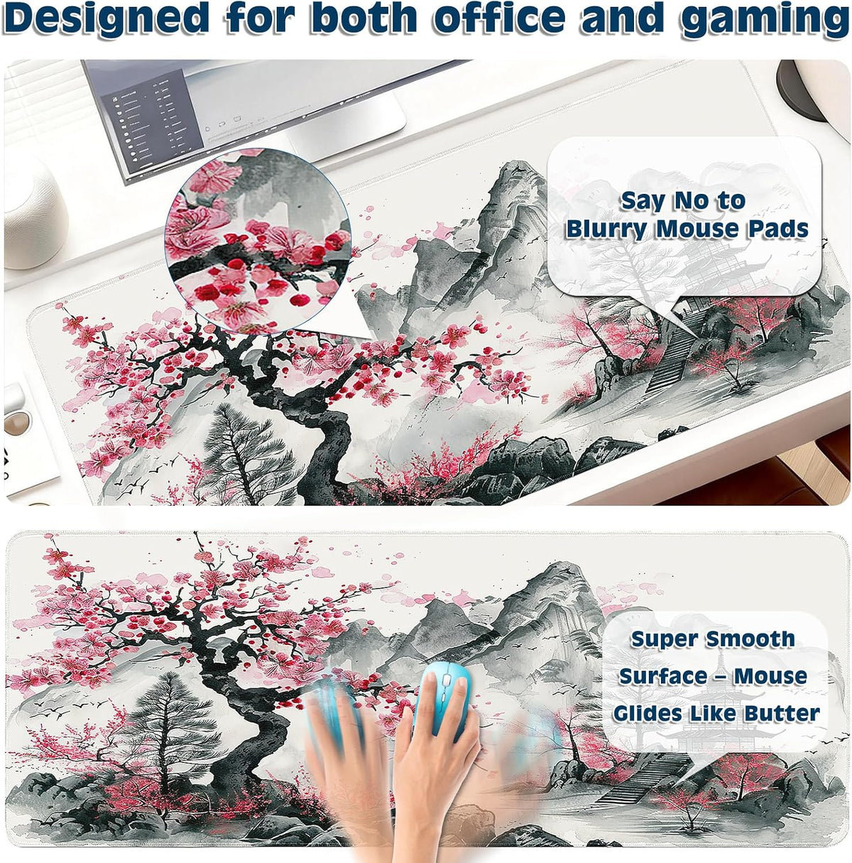 Gaming Mouse Pad, Desk Mat for Keyboard and Mouse, Large Mouse Pad for Desk, Computer Mousepad