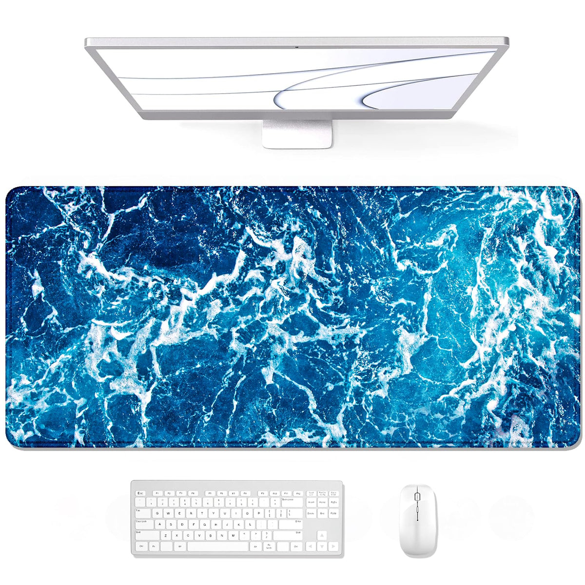 Auhoahsil Desk Mat, Ultra Large Mouse Pad, XXL Gaming Mousepad, Green Tropical Leaves Deskpad, Big Extended Full Size Mouse Pad, Desktop Desk Matt for Keyboard, Laptop & Computer, 35.5 x 15.7 in