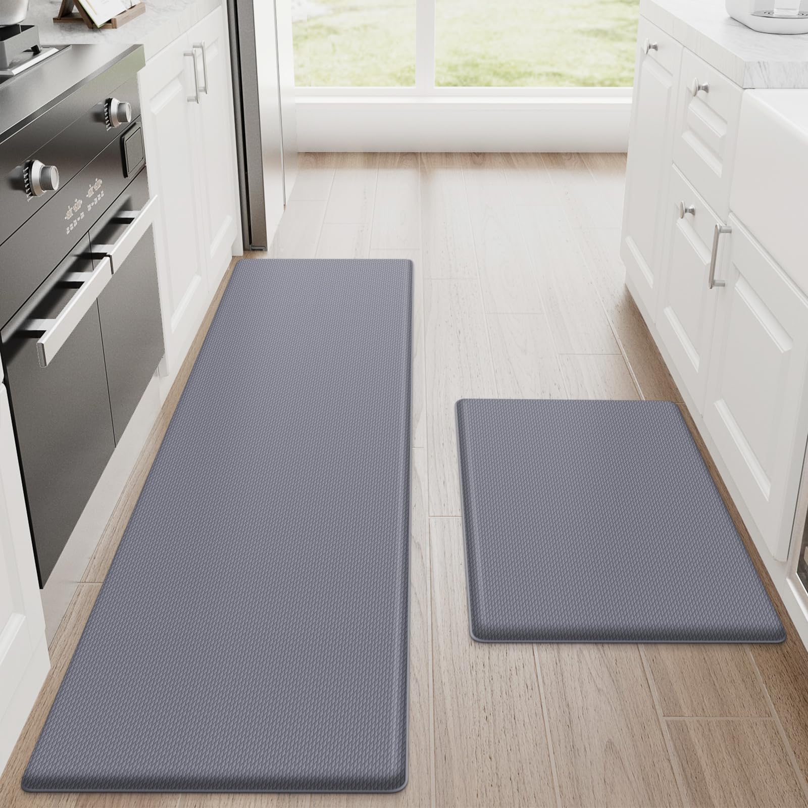 StepRite Kitchen Mats for Floor, 2-Piece Anti-Fatigue Kitchen Rugs, Black