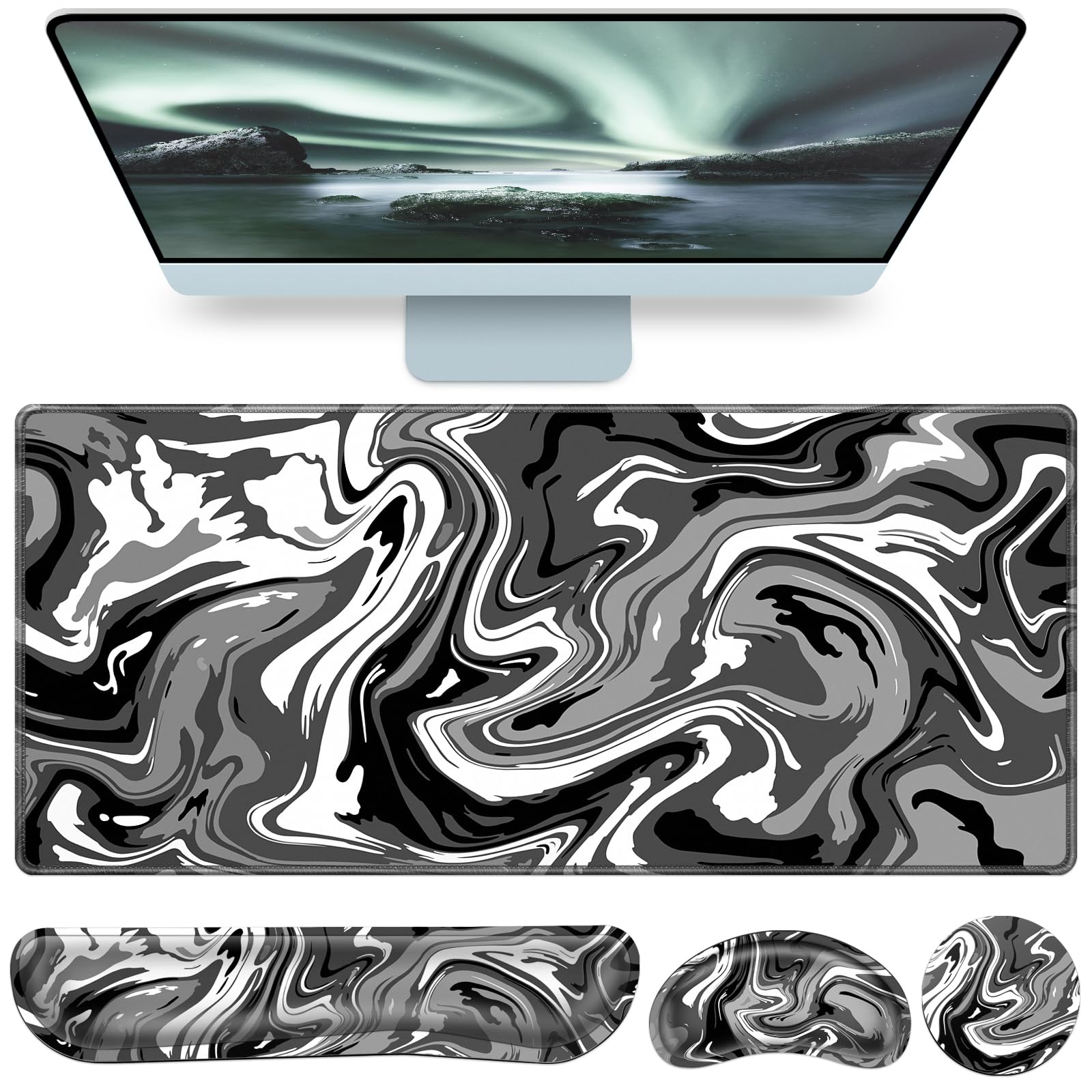 Desk Mat, Large Gaming Mouse Pad with Wrist Rest, 4in1 XXL Mousepad Floral