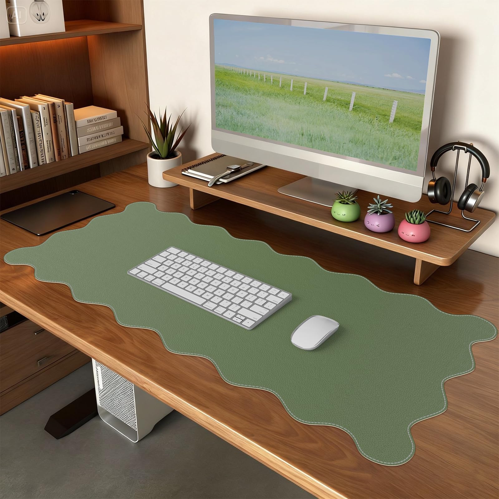 iCasso Blue Scalloped Mouse Mat, 35.4"x15.7" Computer Mat for Office