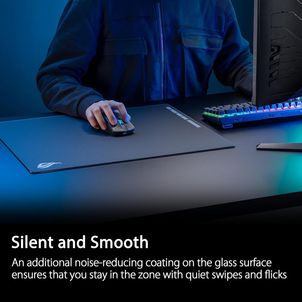 ASUS ROG Moonstone Ace L Glass Gaming Mouse Pad, 19.7” x 15.7” - Black