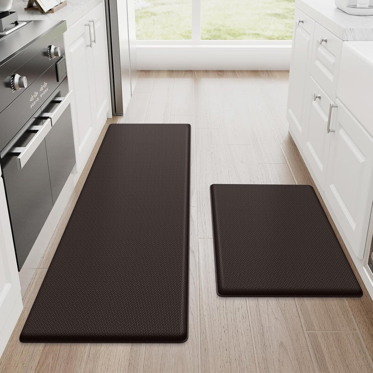 StepRite Kitchen Mats for Floor, 2-Piece Anti-Fatigue Kitchen Rugs, Black